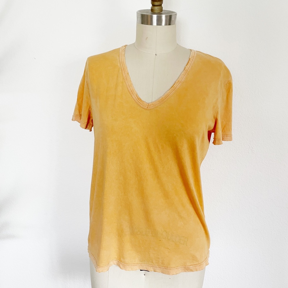 Cotton Citizen Faded Orange Short Sleeve V Neck Tee Shirt
